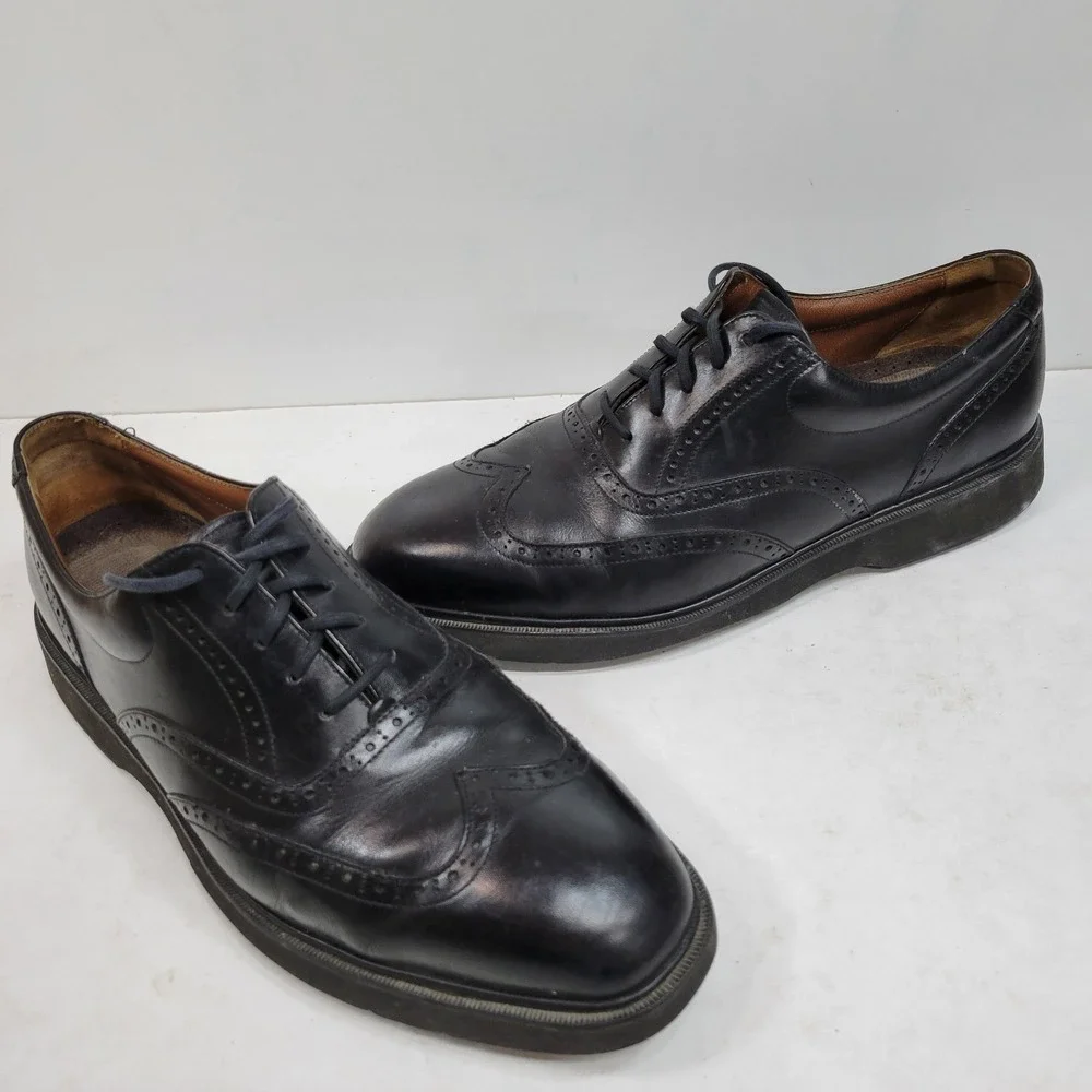 Rockport Men's 11.5M‎ Black Wingtip Oxford Vibram Sole Dress Shoes Leather
